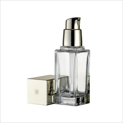 20ml 30ml Square Cosmetic Glass Bottle Gold Pump Cap Empty Glass Foundation Bottle